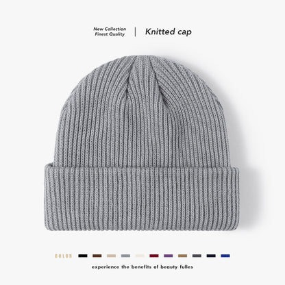 Black solid ribbed cuffed acrylic knit beanie product view