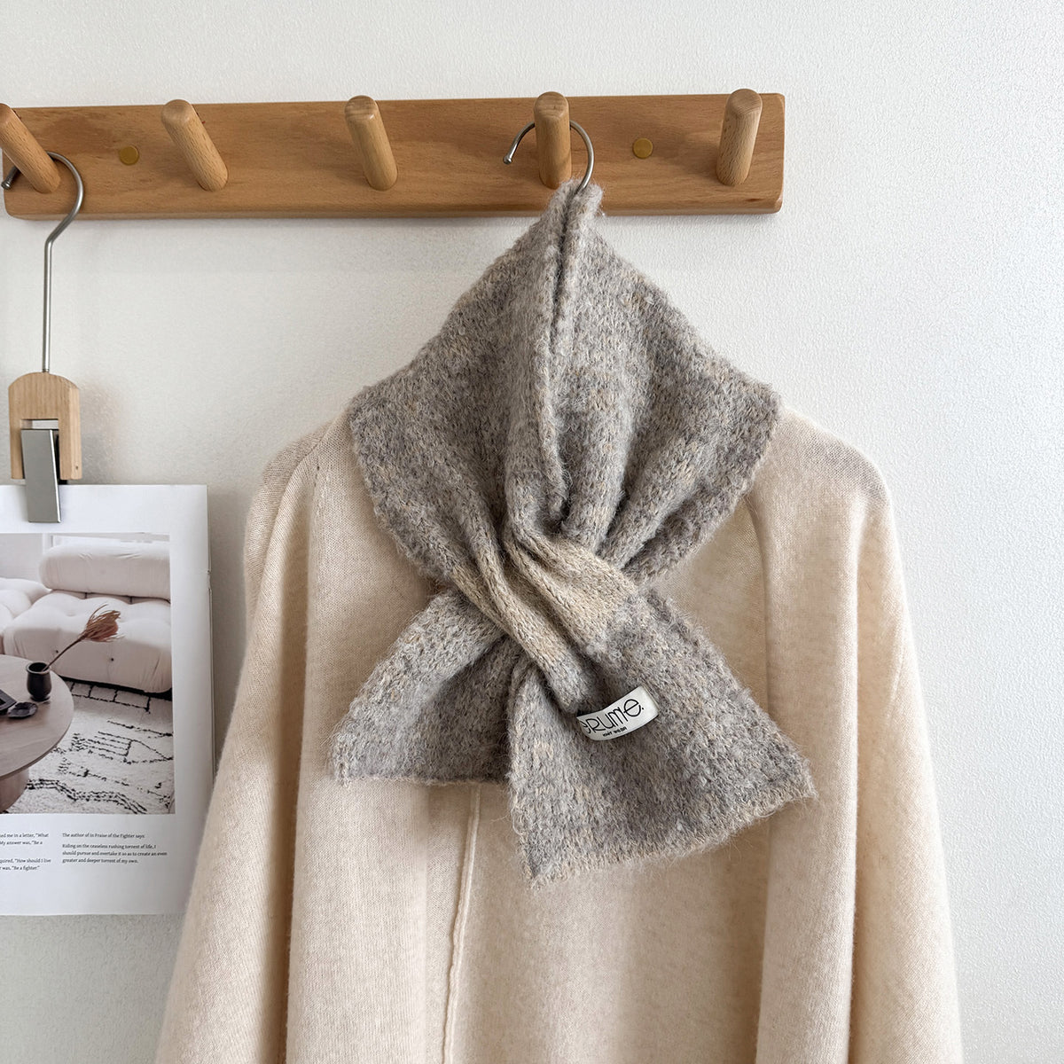 Product image for Scarvii - Fuzzy Knit Striped Scarf (Greige)