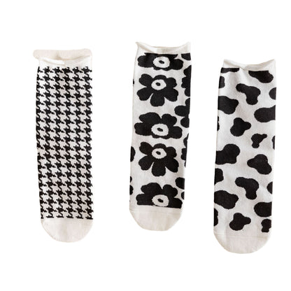 Rufia - Hip-Hop Classic Black and White Cow Print Striped Socks