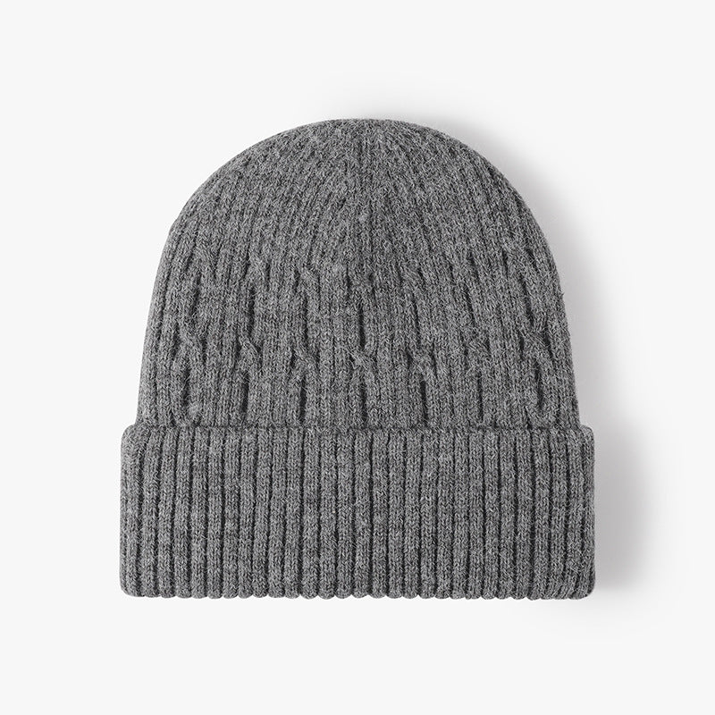 Dark Gray fleece-lined cable-knit cuffed beanie product view