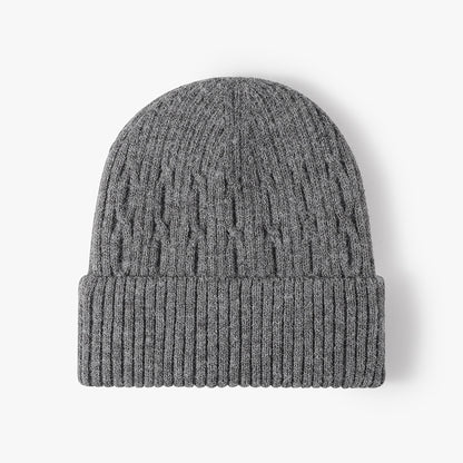 Dark Gray fleece-lined cable-knit cuffed beanie product view