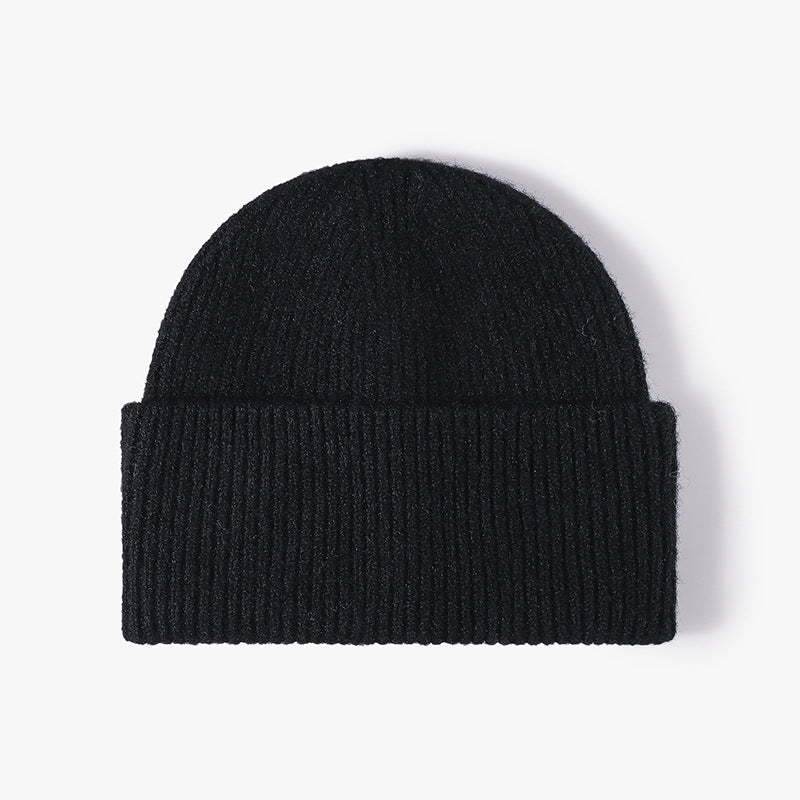 Black fuzzy ribbed wide cuff knit beanie product view
