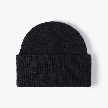 Black fuzzy ribbed wide cuff knit beanie product view