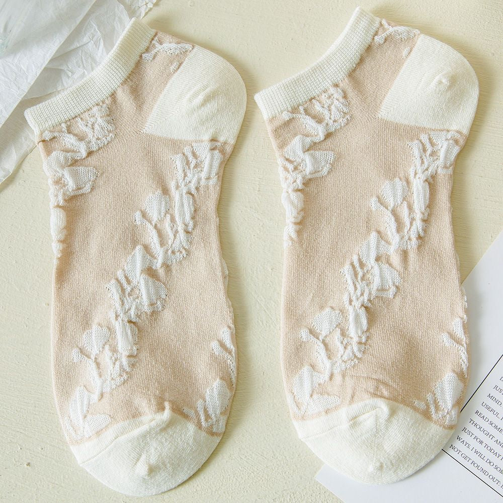 Rufia - Vintage Embossed  Floral Ankle Socks