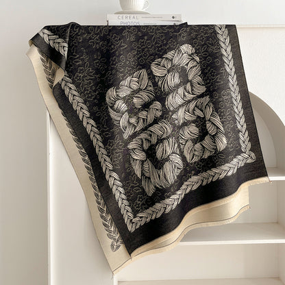 Product image for Scarvii - Floral Braid-Like Border Fringe Scarf (Black Gray)