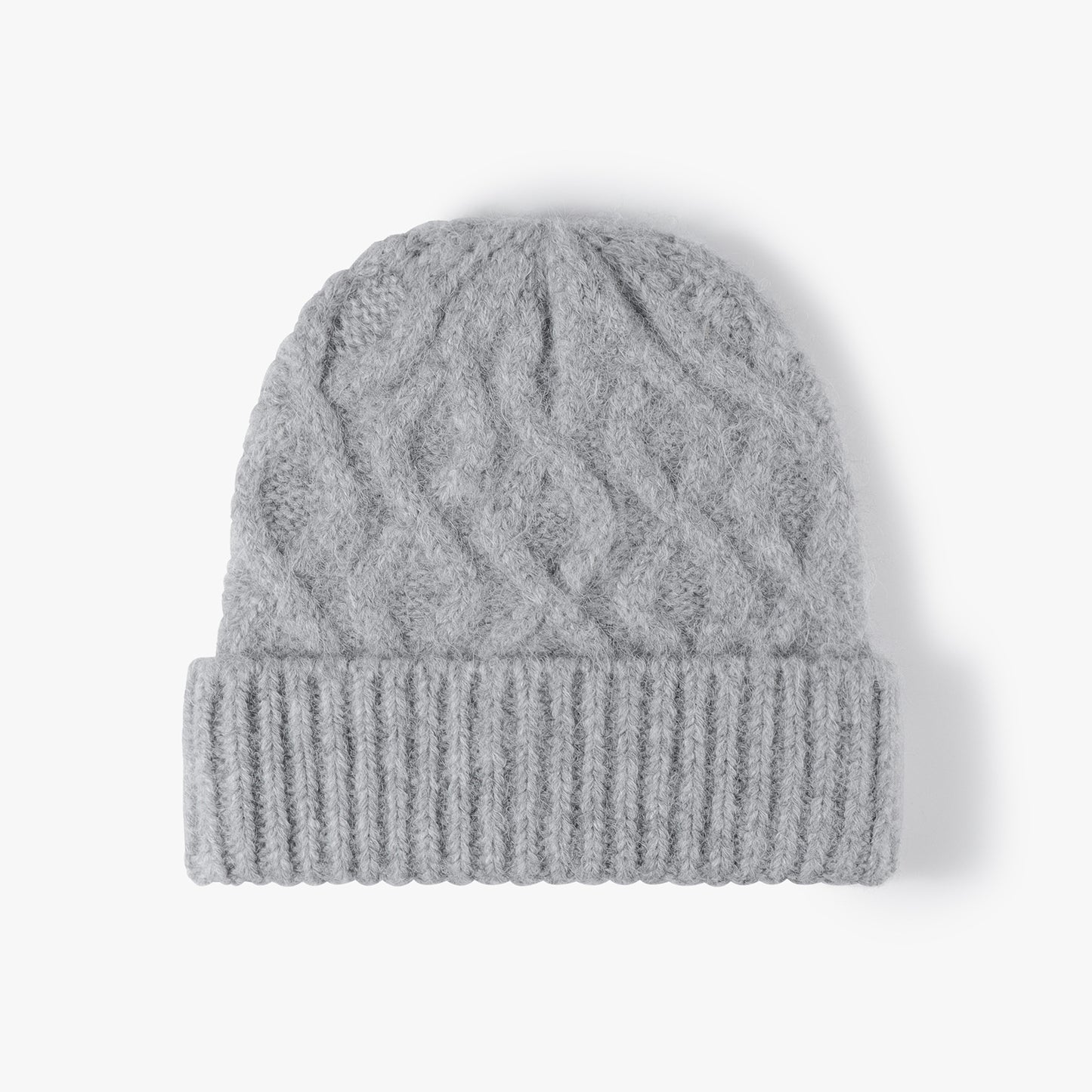 Light Gray cable-knit cuffed beanie product view