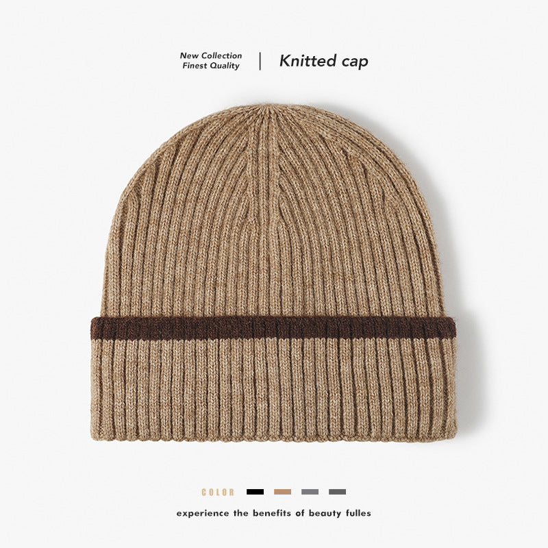 Black contrast stripe ribbed cuffed knit beanie product view