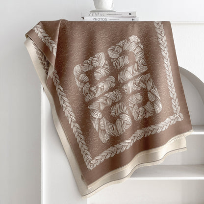 Product image for Scarvii - Floral Braid-Like Border Fringe Scarf (Brown)