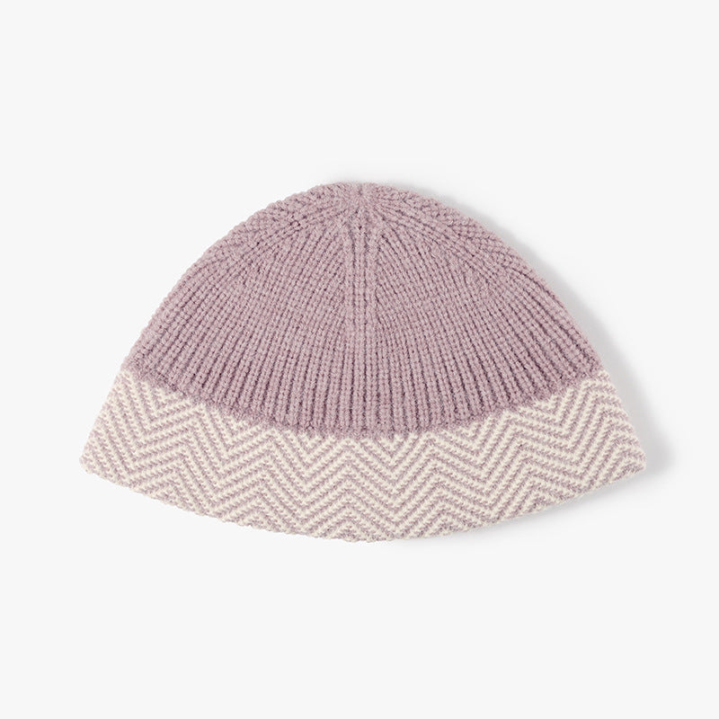 Blush Pink herringbone cuff textured knit beanie product view