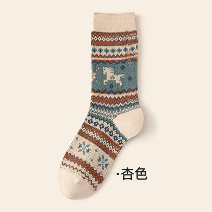 复古民族风中筒女袜秋冬季新款美拉德堆堆袜双针双路百搭马年袜子