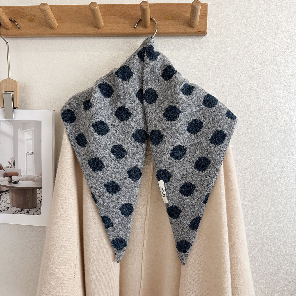 Product image for Scarvii - Fuzzy Polka Dot Triangle Scarf (Gray Blue)