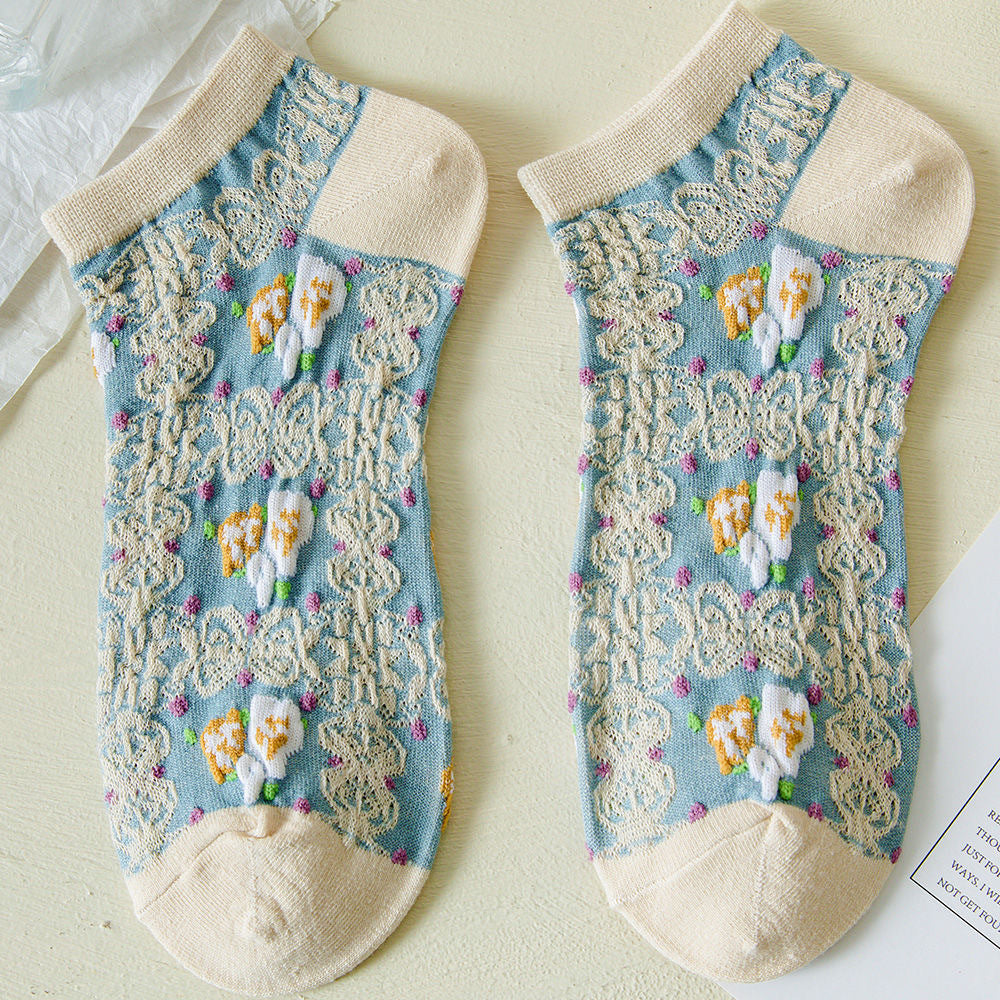 Rufia - Vintage Embossed  Floral Ankle Socks