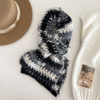 Product image for Scarvii - Multicolor Stripe Fuzzy Knit Scarf (Black Gray)