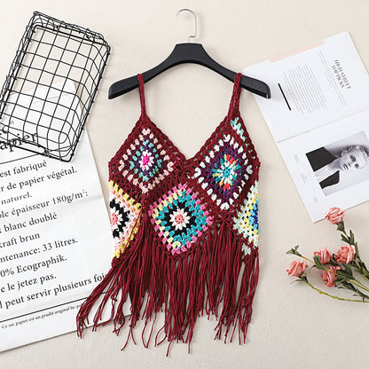 Crosa Bohemian Crochet Camisole Tank Top displayed with natural lighting