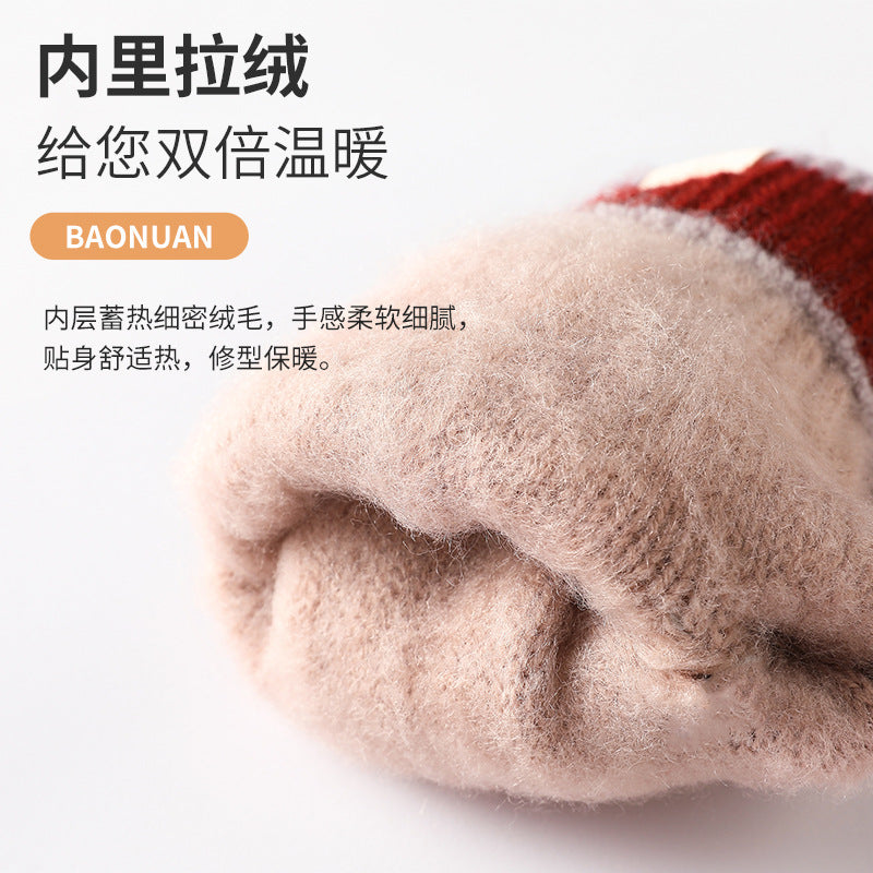厂家直供针织手套女保暖冬季双层加绒加厚毛线提花学生触屏防寒