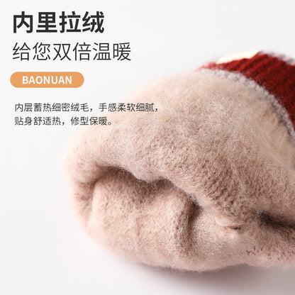 厂家直供针织手套女保暖冬季双层加绒加厚毛线提花学生触屏防寒