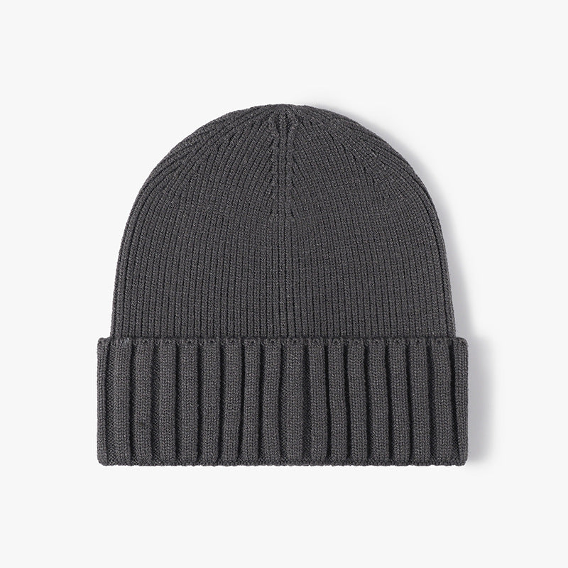Heather Gray classic solid ribbed cuffed beanie product view