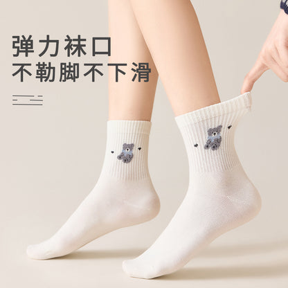 卡通袜子女中筒袜春秋防臭吸汗棉袜可爱女袜白色女士无骨长筒袜