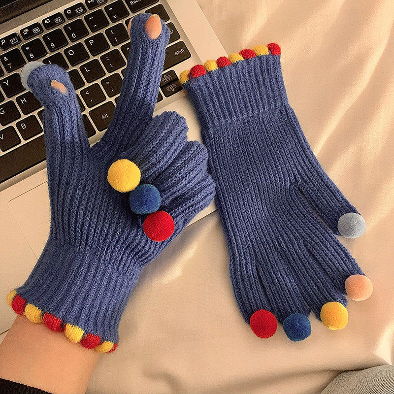 Gloving - Multicolor Pom-Pom Ribbed Gloves