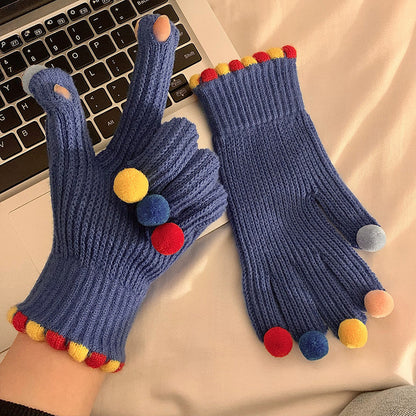 Gloving - Multicolor Pom-Pom Ribbed Gloves
