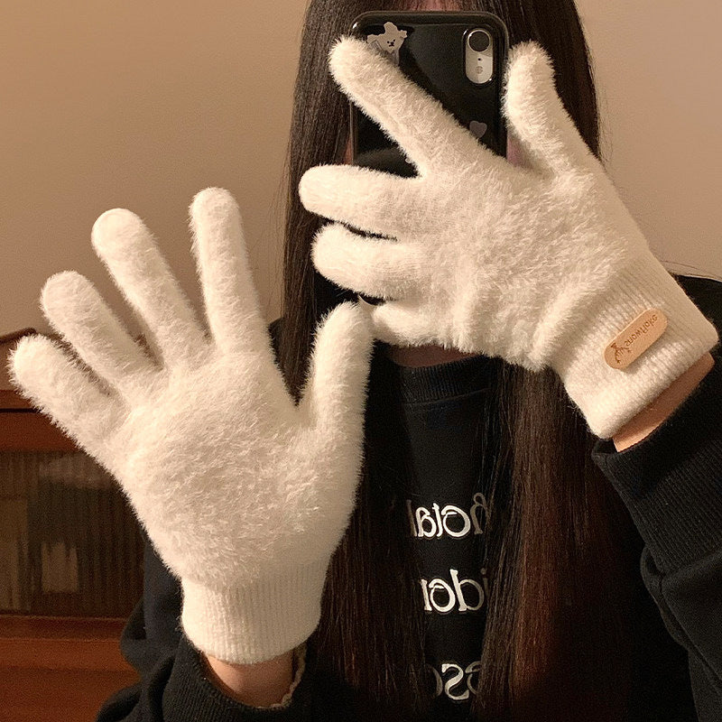 手套冬天女士可爱加绒触屏加厚保暖冬季学生防寒骑车毛绒全指骑行