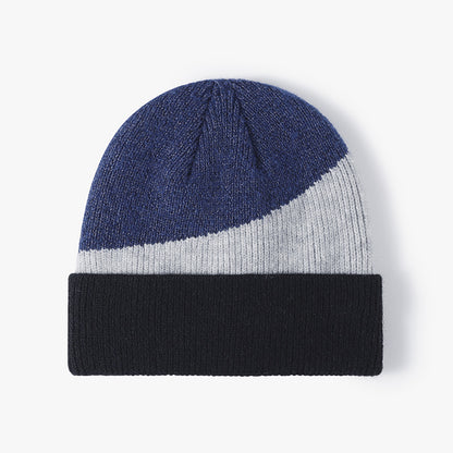 Navy colorblock faux fur-lined cuffed knit beanie product view