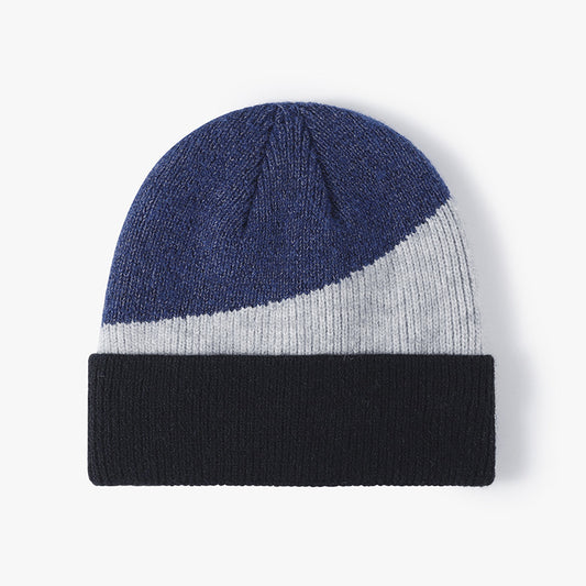 Navy colorblock faux fur-lined cuffed knit beanie product view