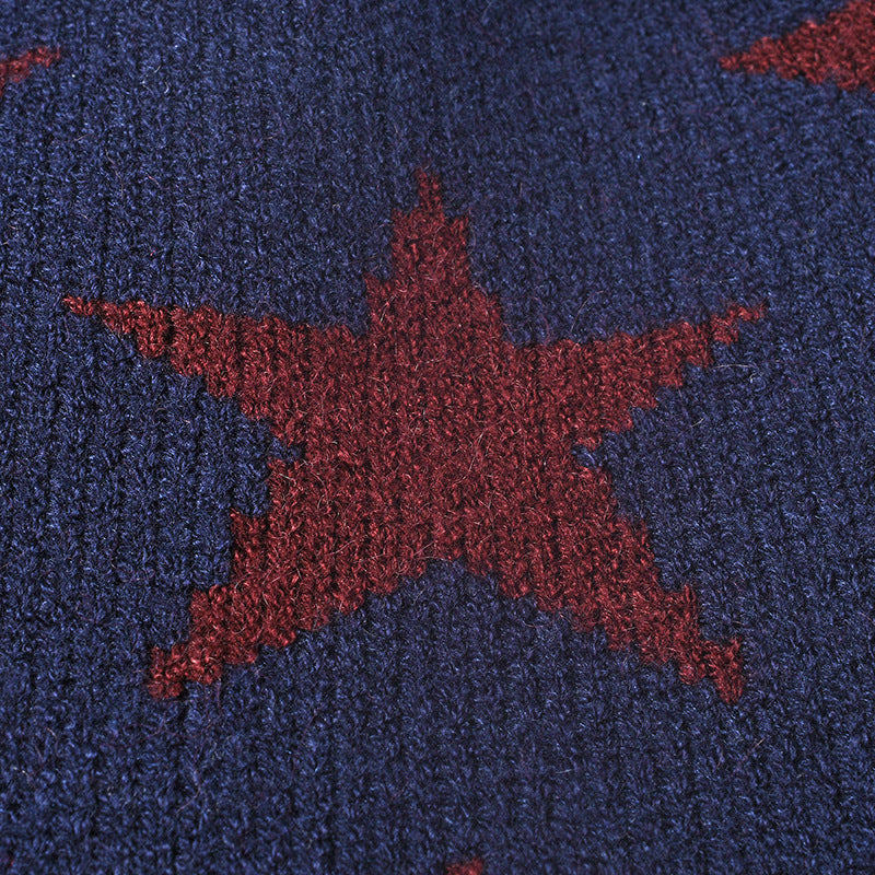 Black star jacquard fleece-lined knit beanie product view
