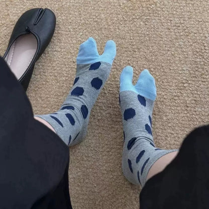 糖果彩色波点分趾袜日系百搭中筒袜春秋可爱搭配马蹄分趾鞋堆堆袜