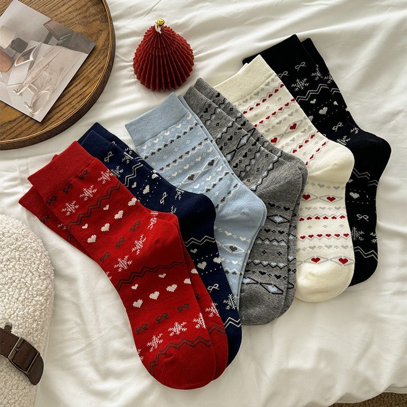 秋冬袜子女中筒袜堆堆袜费尔岛爱心潮袜圣诞袜冬季女袜ins潮