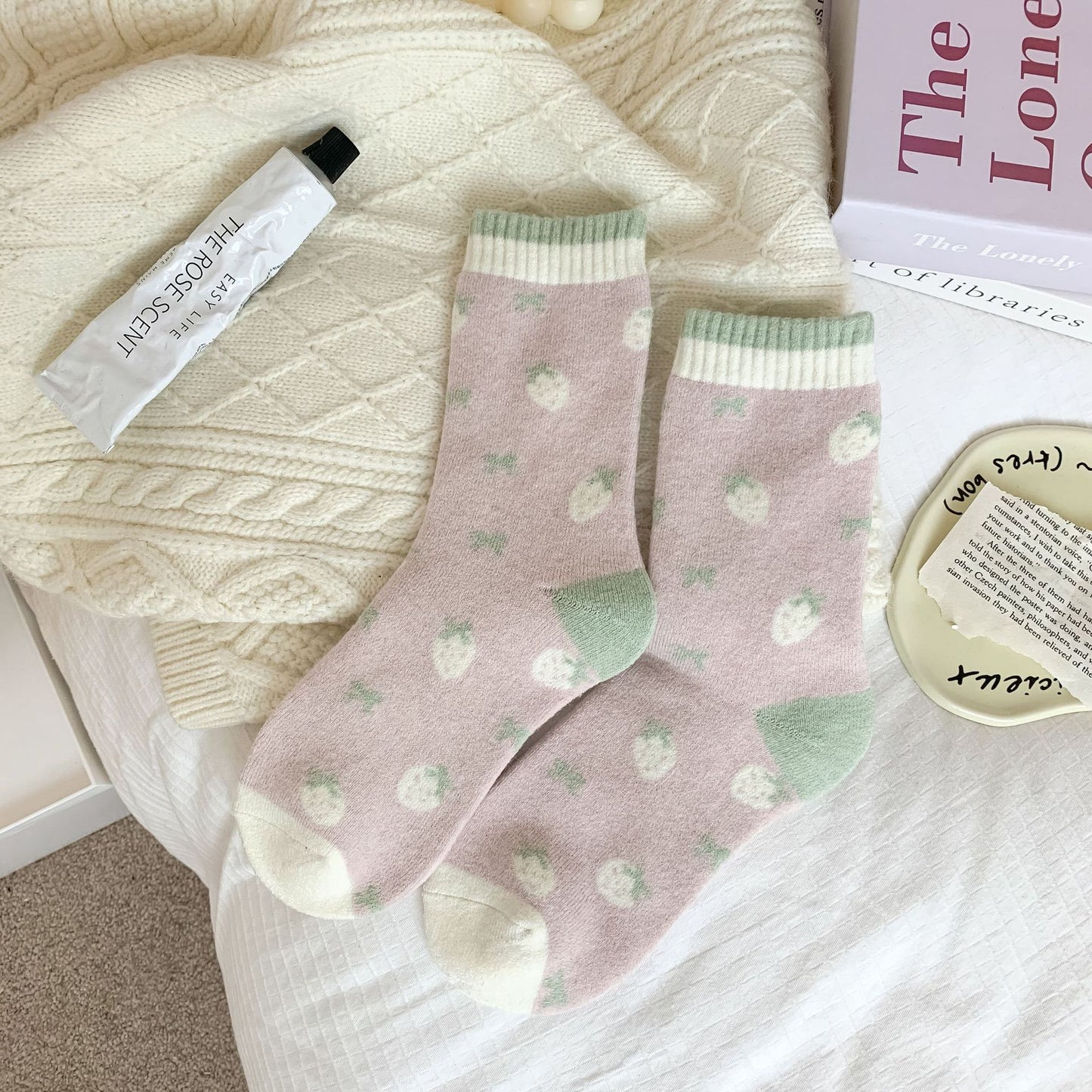 Rufia - Pastel Green & Pink Winter Socks