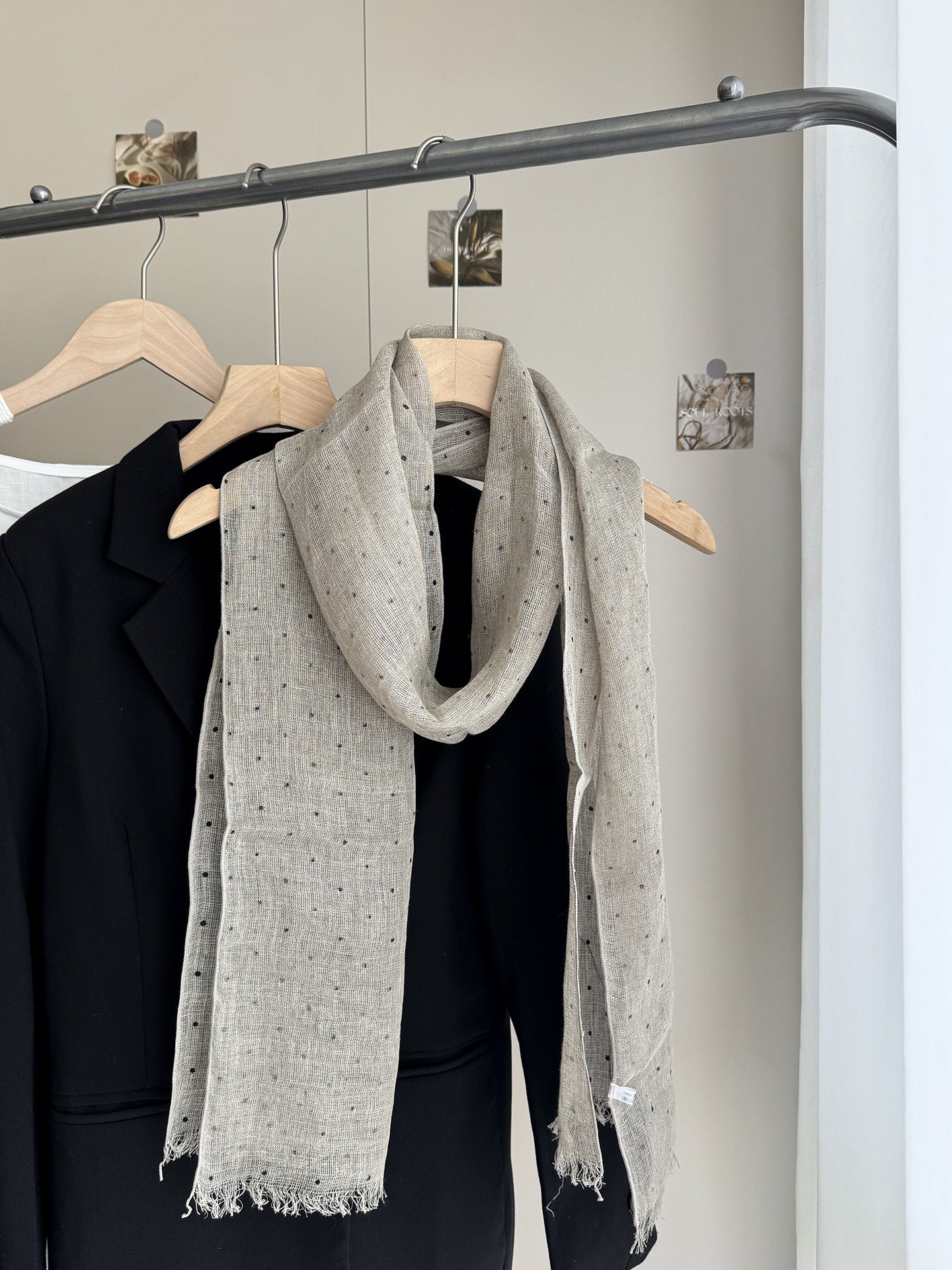 全亚麻复古条纹长条丝巾女春夏薄款高级感文艺围脖韩系护颈披肩秋