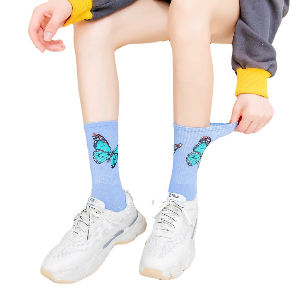2026袜子女中筒秋冬日系潮袜子女新款蝴蝶潮牌精梳棉女袜厂家批