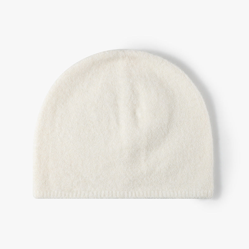 White brushed wool brimless knit beanie product view