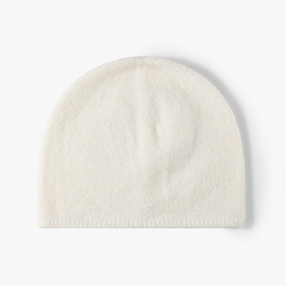 White brushed wool brimless knit beanie product view