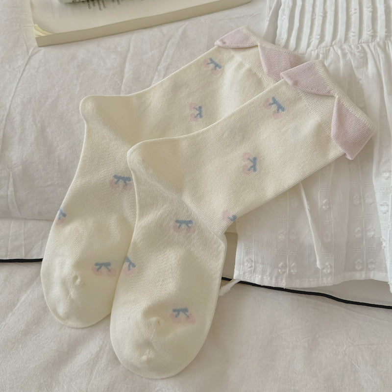 Product image for Rufia - Patterned Design Crew Socks (Beige)