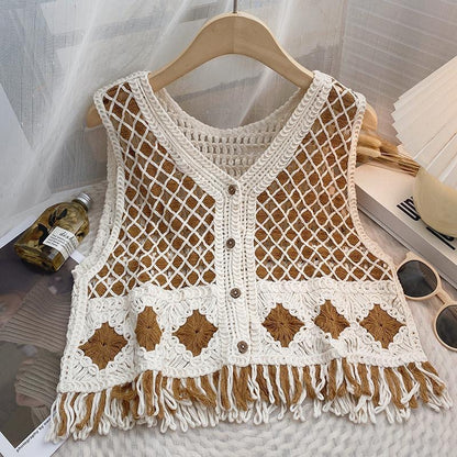 Crosa - Vintage Crochet Openwork Knit Vest Cardigan