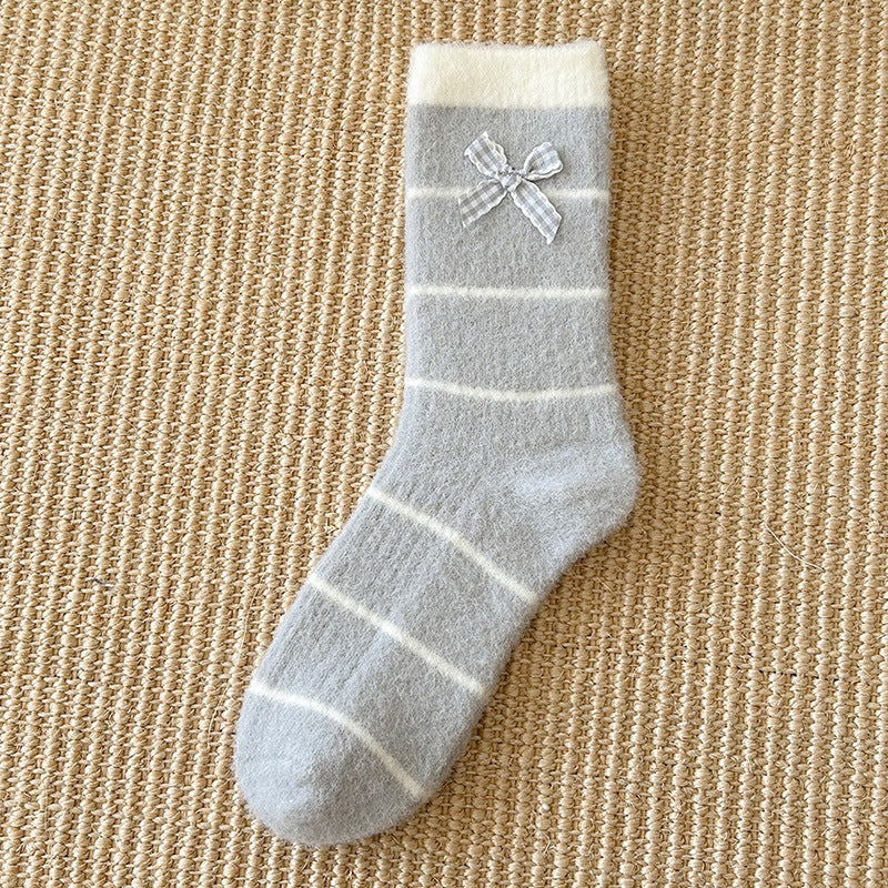 Rufia - Striped Bow Detail Cozy Crew Socks product image 10