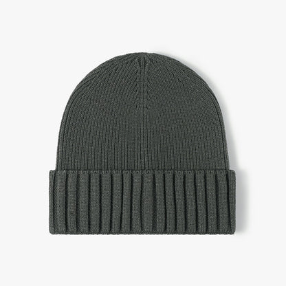 Dark Green classic solid ribbed cuffed beanie product view
