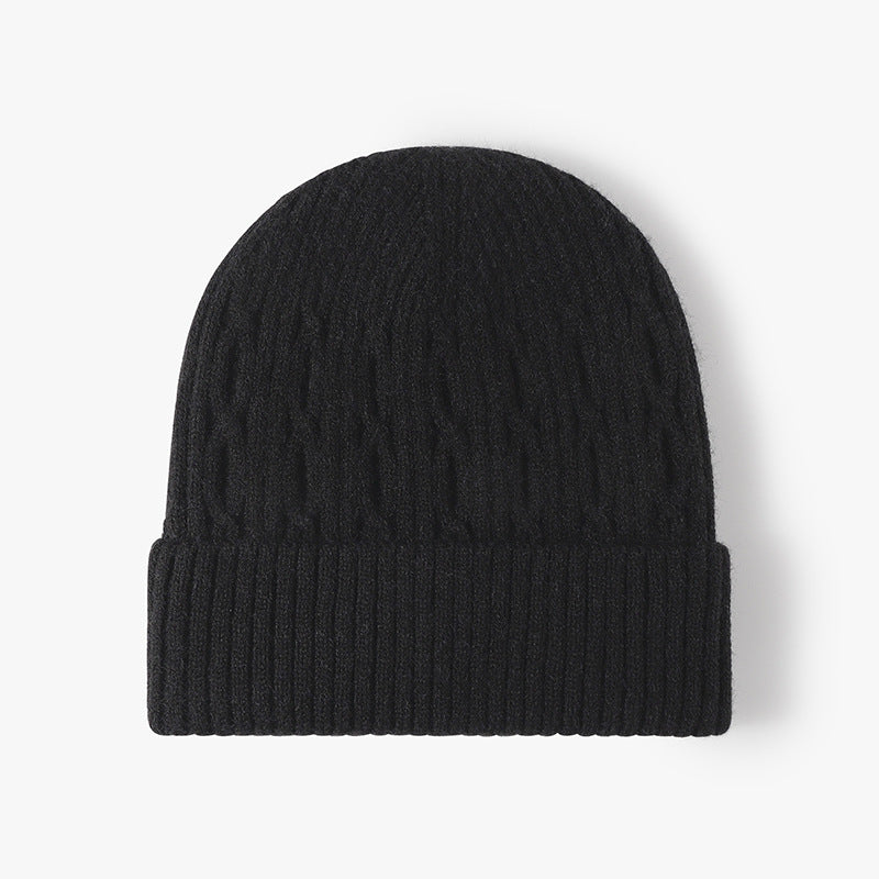 Black fleece-lined cable-knit cuffed beanie product view