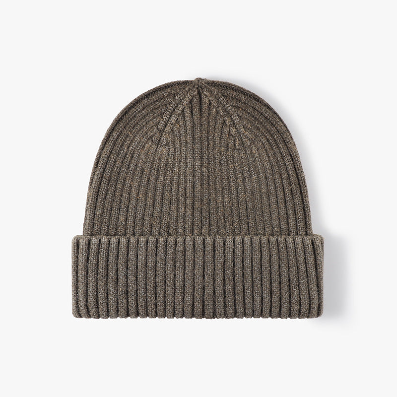 Coffee heathered ribbed cuffed knit beanie product view