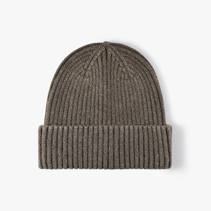 Coffee heathered ribbed cuffed knit beanie product view