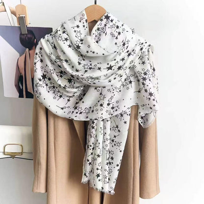 Scarvii - Star Design Fringe Semi-Sheer Scarf