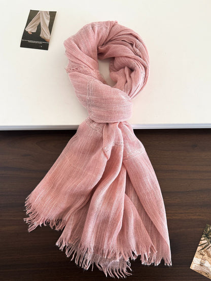 Product image for Scarvii - Gauzy Openwork Stripe Fringed Scarf (Dusty Pink)