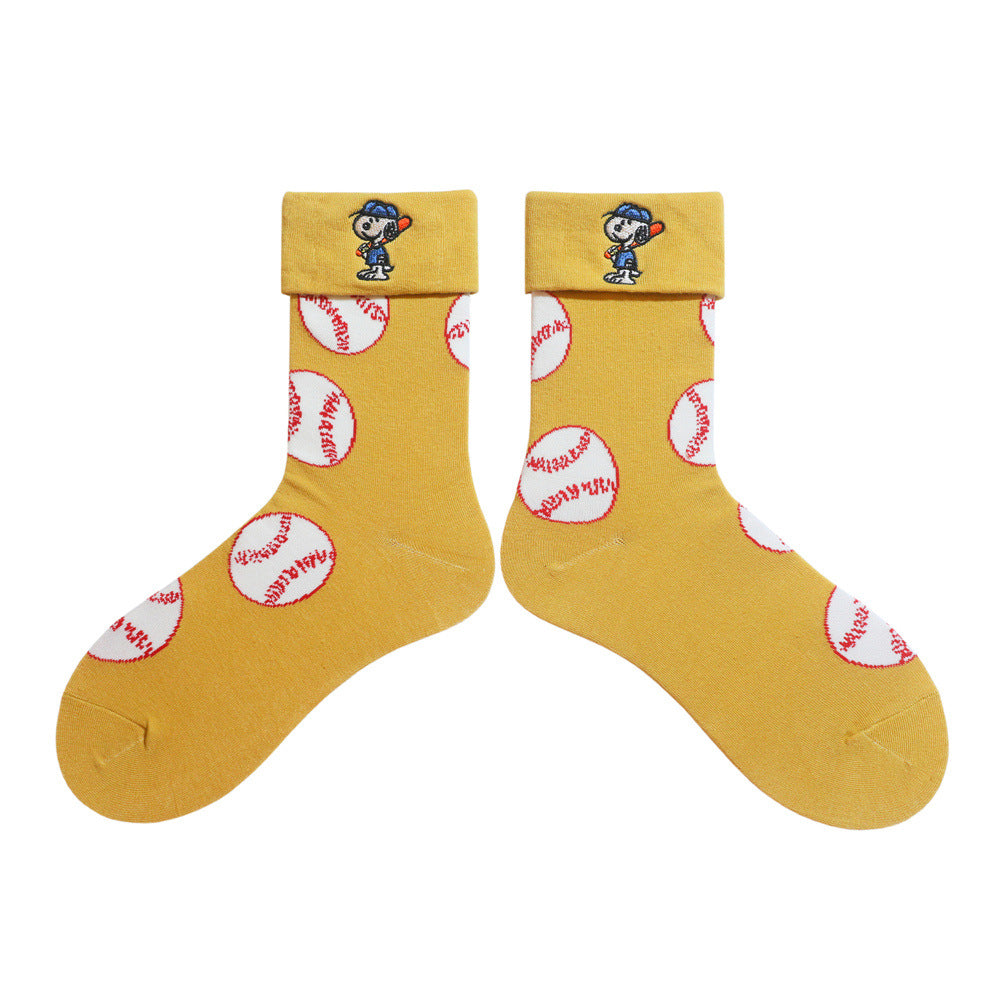Rufia - Cute puppy pattern cuffed embroidered socks