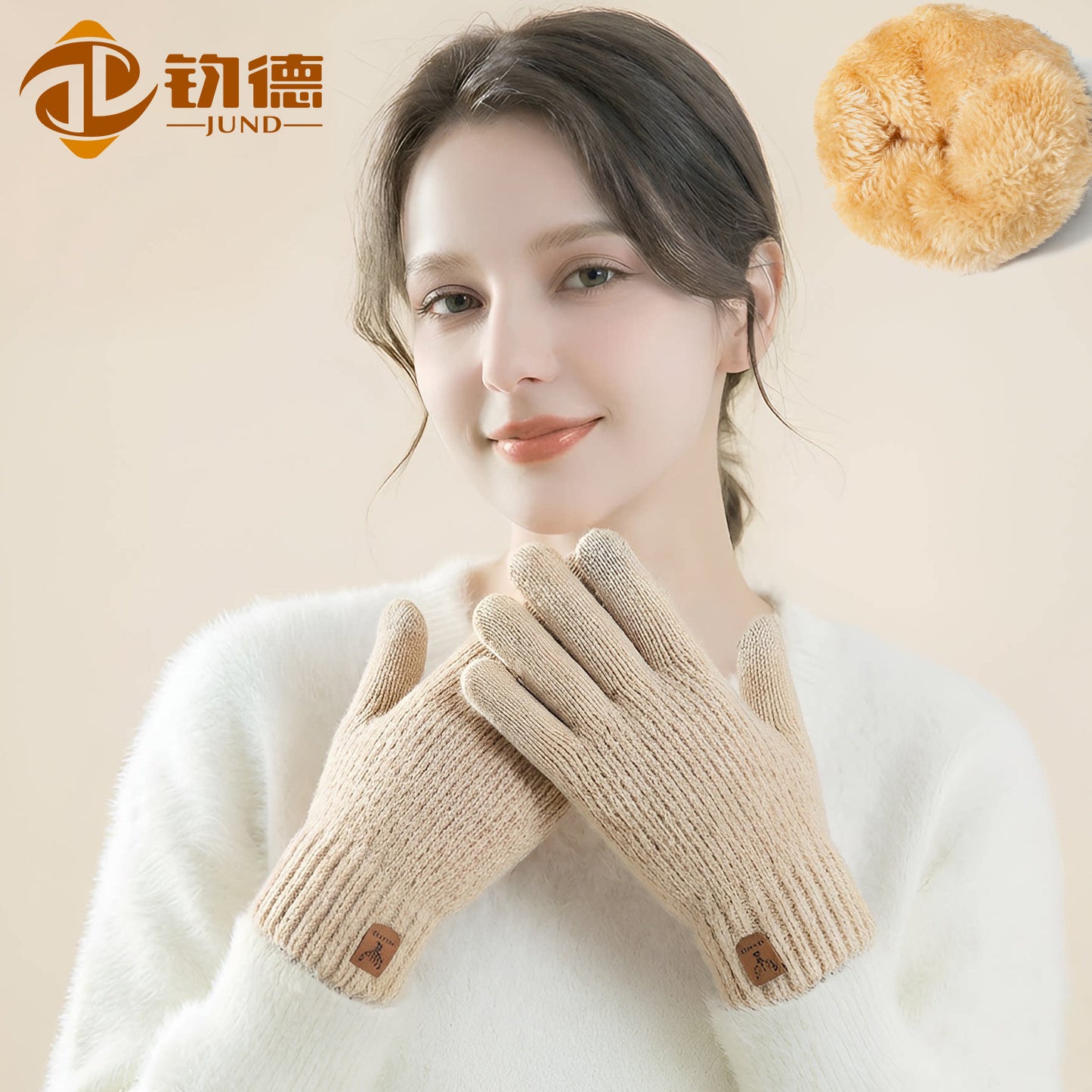 新款触屏手套冬季女士针织手套防寒双层加绒加厚户外骑行保暖手套