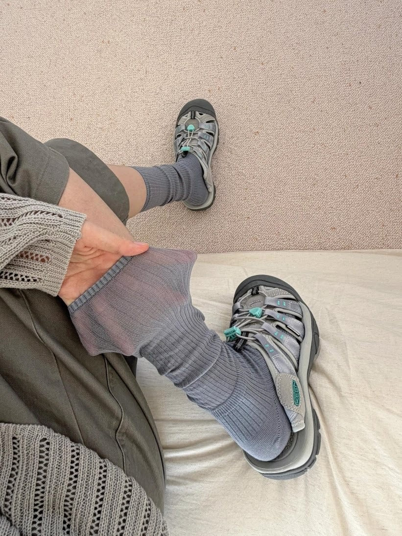 Rufia - Solid Color Ribbed-Cuff Socks