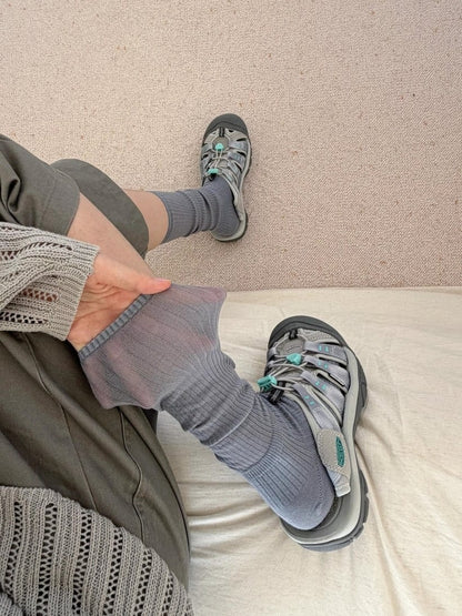 Rufia - Solid Color Ribbed-Cuff Socks