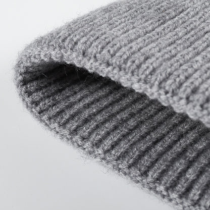Black cable diamond faux rabbit knit beanie product view