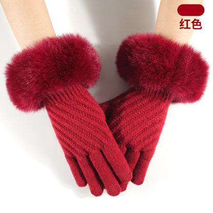 Gloving - Raised Diagonal-Knit Fuzzy-Cuff Gloves